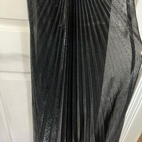Thea Dora Halter Evening Gown, Black Shimmer Rhinestone Pleated Whimsigoth Sz 10 - Picture 4 of 15